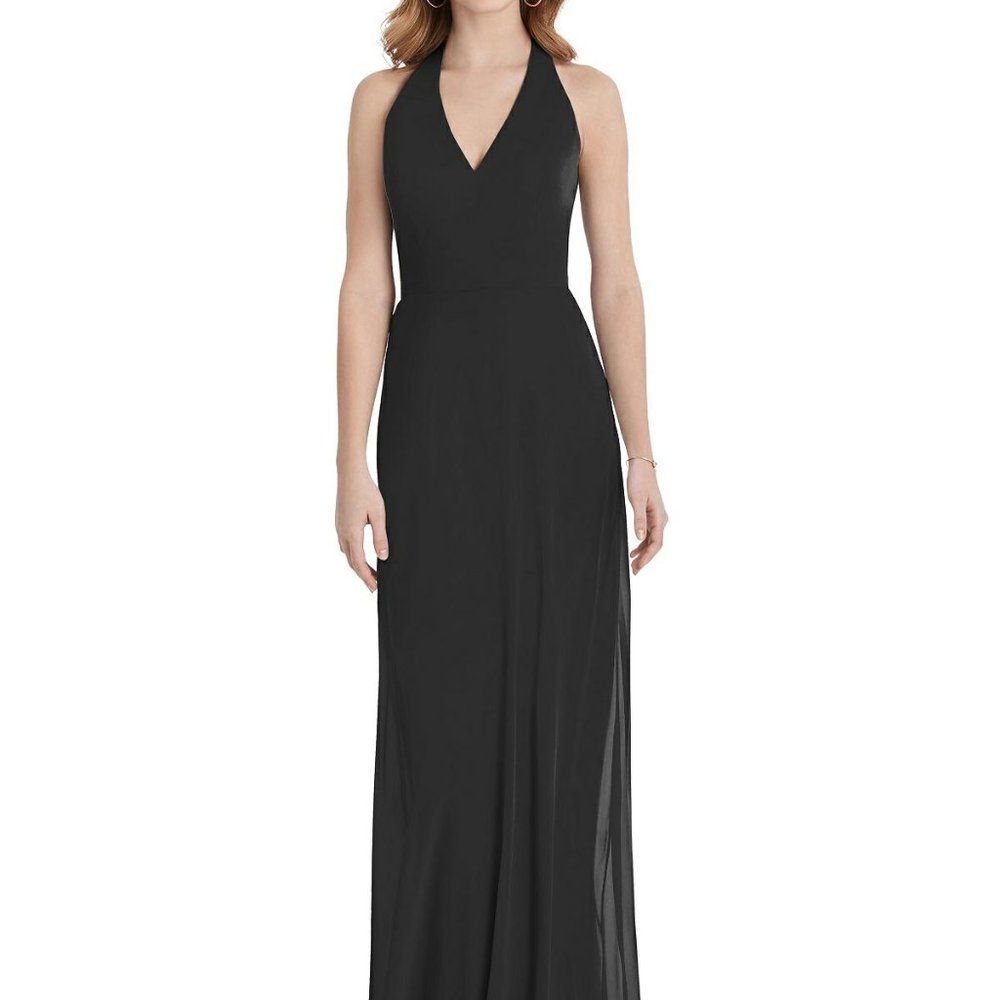 V-Neck Halter Chiffon Maxi Dress....TH029....Black...Size 16...NWT